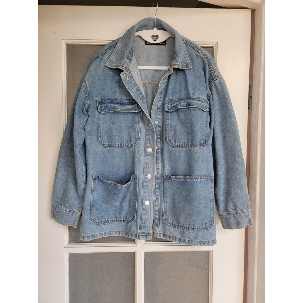 ANWND Light Wash Denim Chore Utility Jacket Four Pocket Snap Front Small S